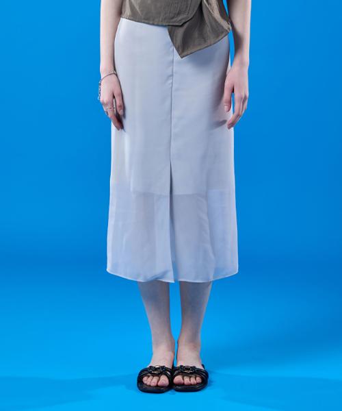 Collet See-Through Chiffon Slit Cooling Layered Long Skirt [Ivory]