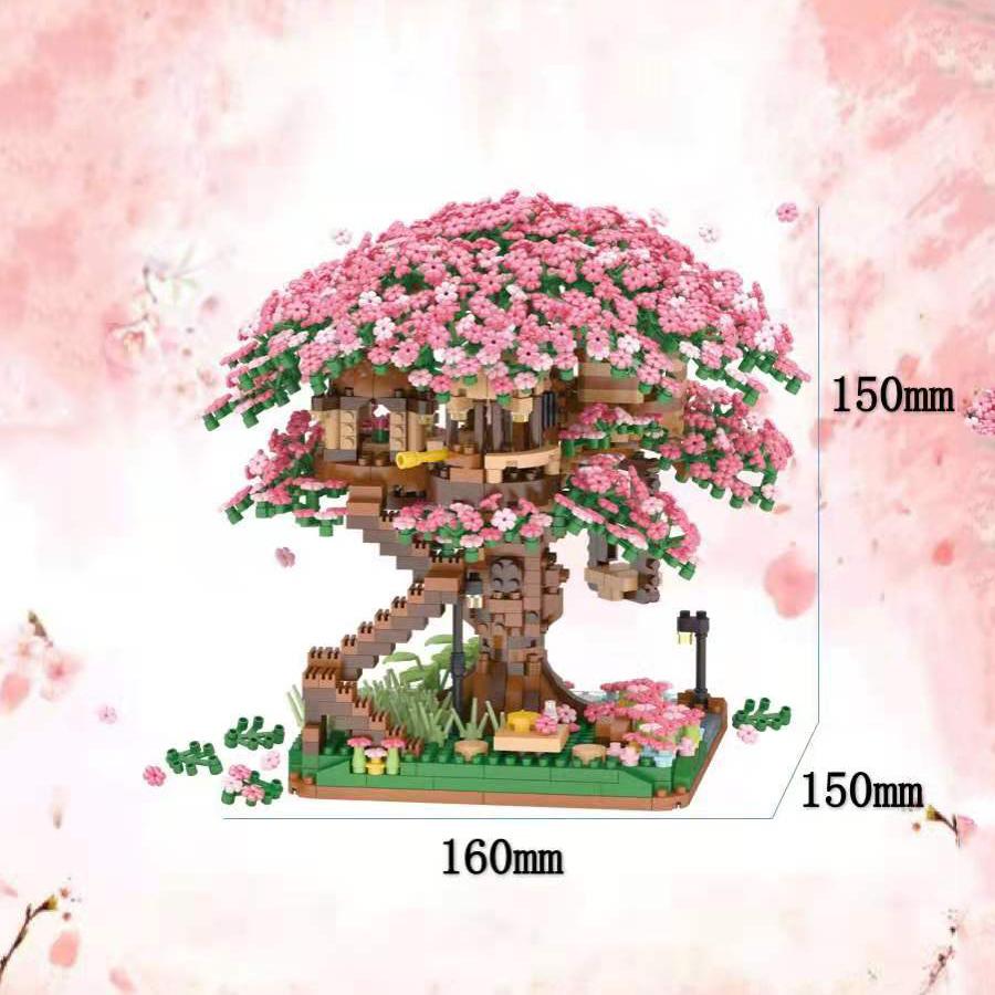 Ungiftig 2138 Teile Kirschblütenhaus Bausteine Kirschblütenbaumhaus Bonsai Montage Modell Spielzeug Heimdekoration