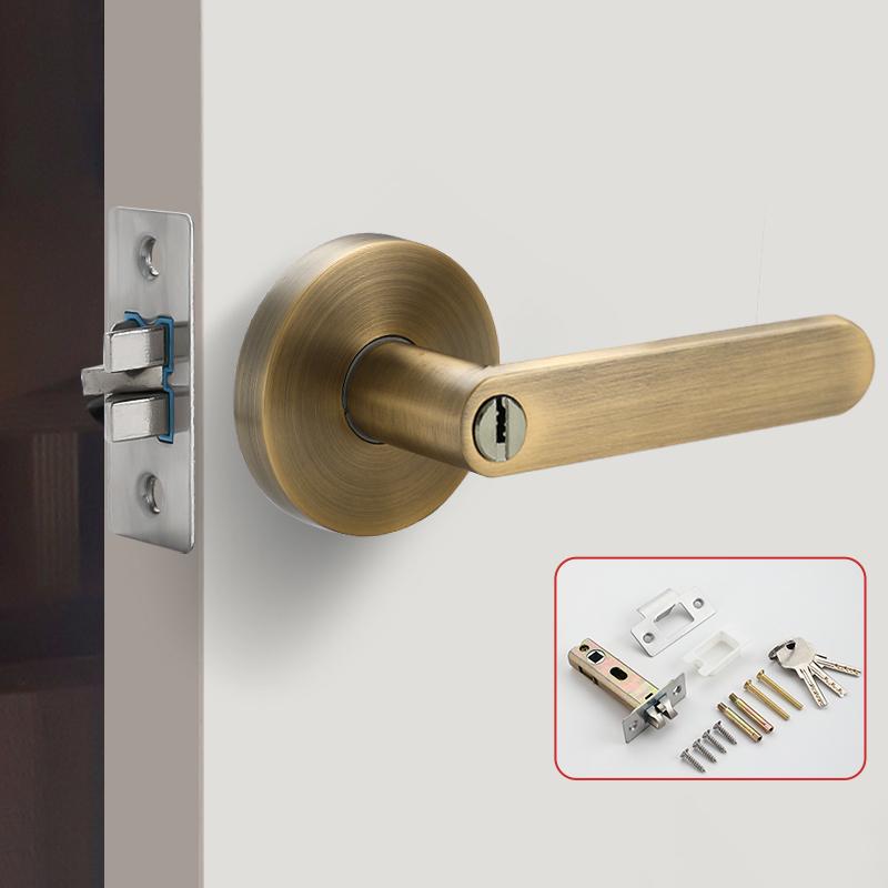 Door Handle Door Lock High-Grade Zinc Alloy Replacement Spherical Lock Bedroom Bathroom Three-Bar Door Lock Hardware