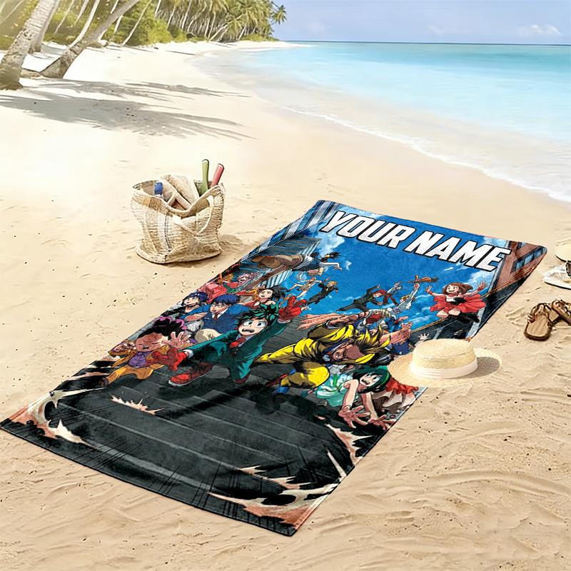 Name Custom Anime Mha Print Beach Towel, Large Soft Quick Dry Towel for Beach Camping Swimming