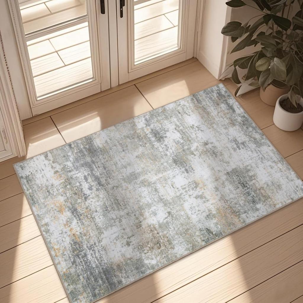 Non-Slip Boho Small Area Rugs for Entryway, Machine Washable Vintage Rug, Indoor Floral Print Carpet for Home Decor