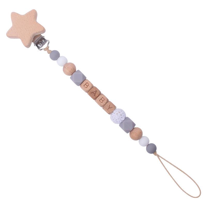 Baby Pacifier Clips Handmade Wood Soother Chew Teethers Toys Dummy Safe Silicone Teething Pacifier Chains Gift