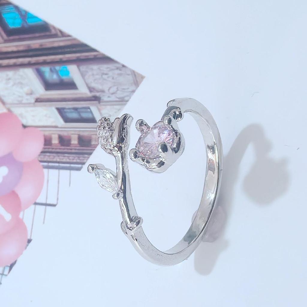 Versatile Pink Zircon Rose Flower Ring for Women - Elegant Forest Style, Super Fairy Fashion Ring