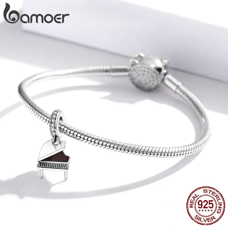 Bamoer 925 Sterling Silver Shiny Cubic Zirconia Grand Piano Charm Pendant for Original 3mm Bracelets & Necklaces