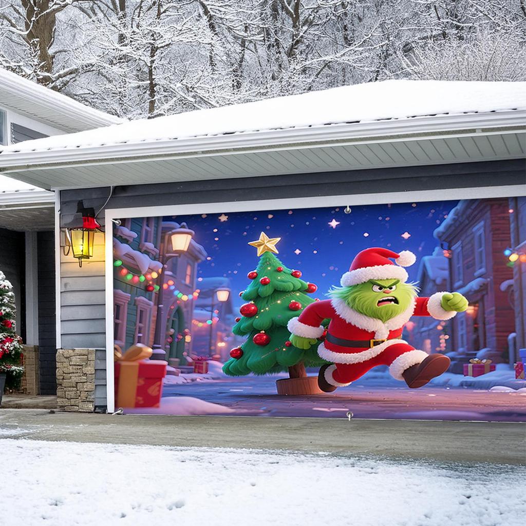 480CM*210CM/Christmas Garage Door Stickers Decorative Hanging Cloth Holiday Party Layout Door Stickers Tapestry Cloth Hanging Cloth Garage Decoration