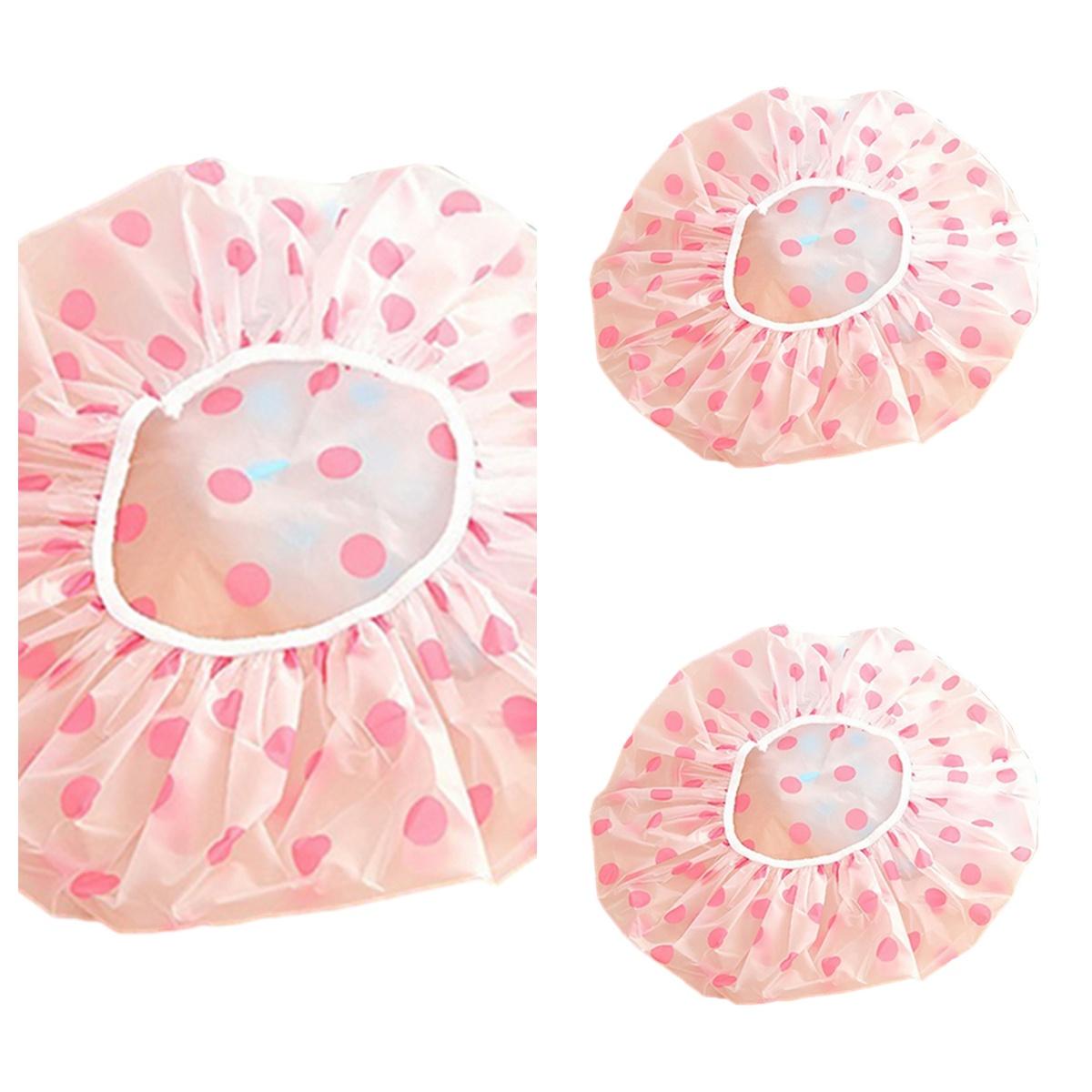 

Водонепроницаемая прозрачная шапочка для душа для ванной с узором точки, предметы для ванной комнаты 3pc розовый