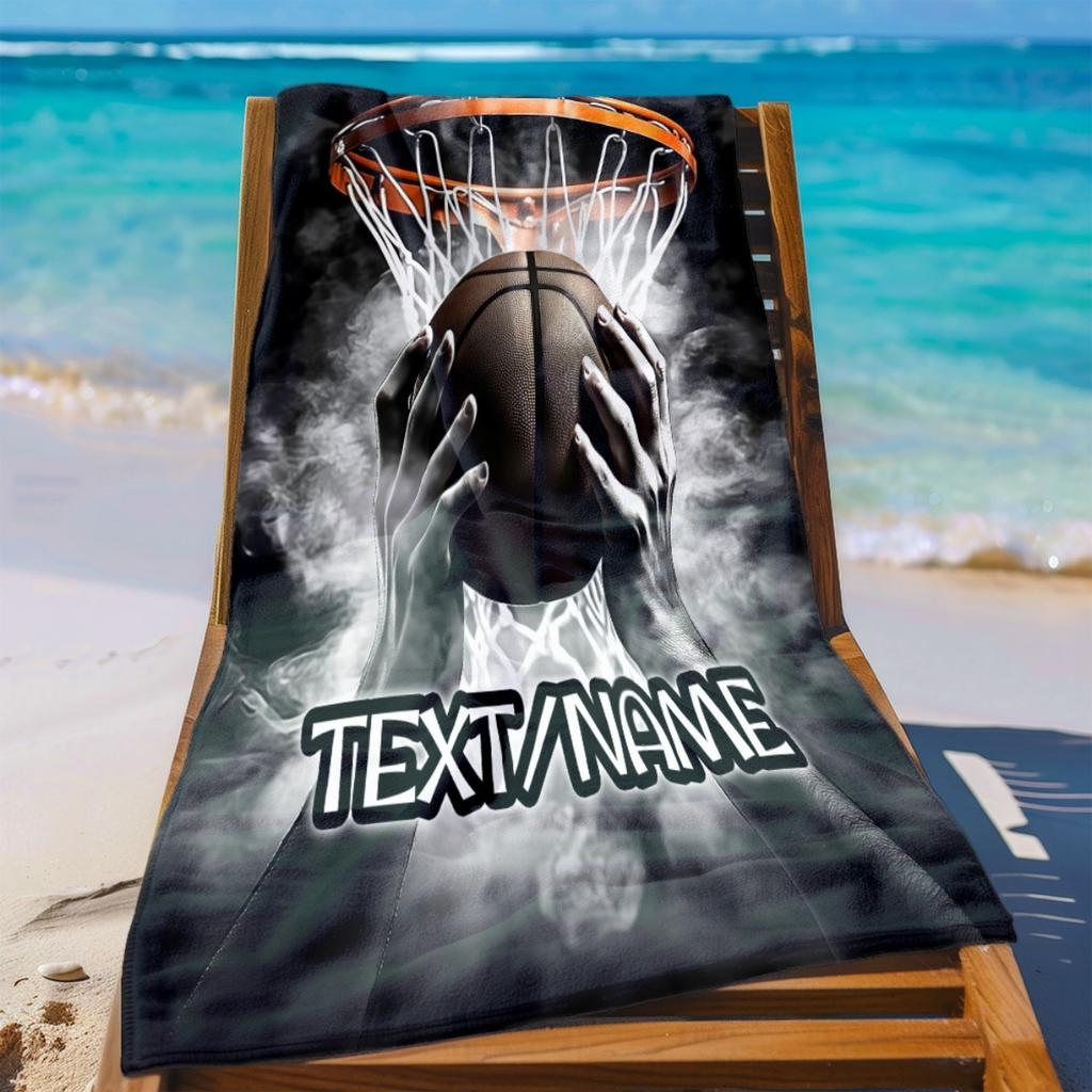 Custom Basketball Beach Towel Personalized Name Dunk Sports Microfiber Bath Towels Soft Quick Dry Swimming Pool Lounger Gift