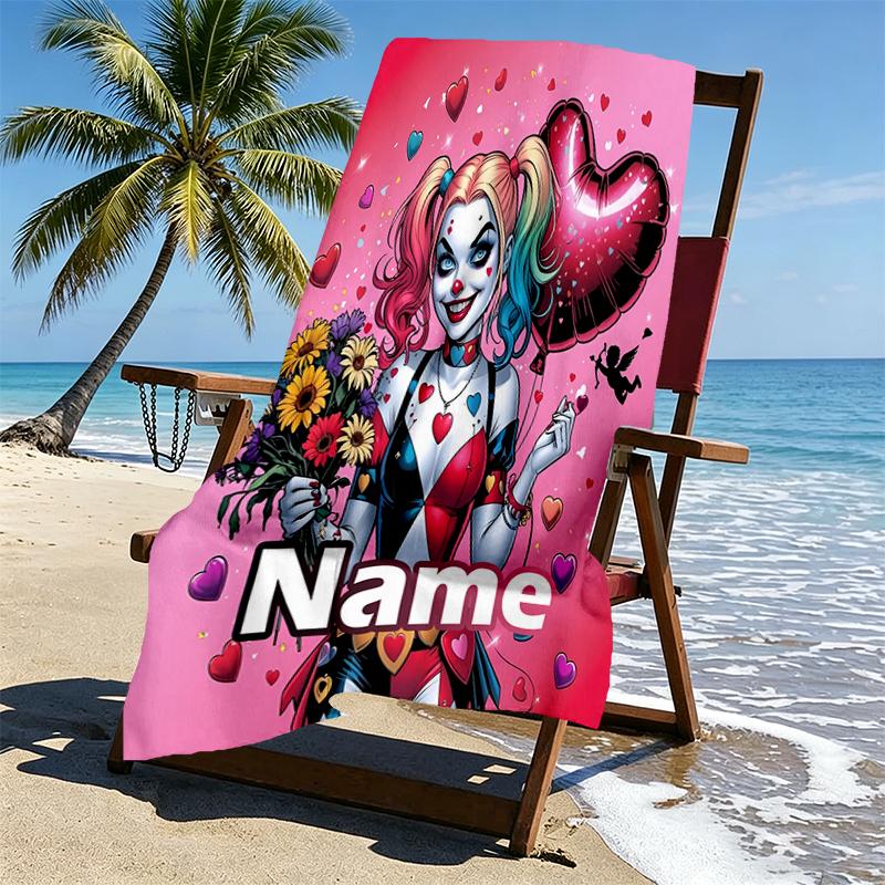 Custom Name Personalized Superhero Print Beach Towel, for Trip Camping Beach Party Home Decor, Birthday Gift for Family & Friends