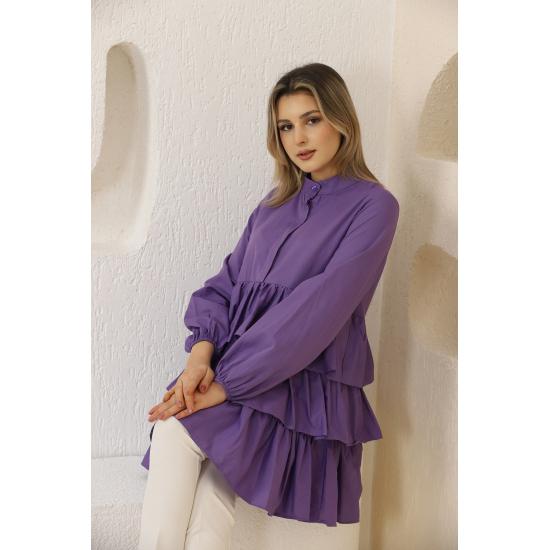 Women's Layered Sleeves Elastic Buttoned Tunic