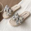New Arrivals Open Run Women Rattan Ribbon Slippers Open Toe Simple Flower Design