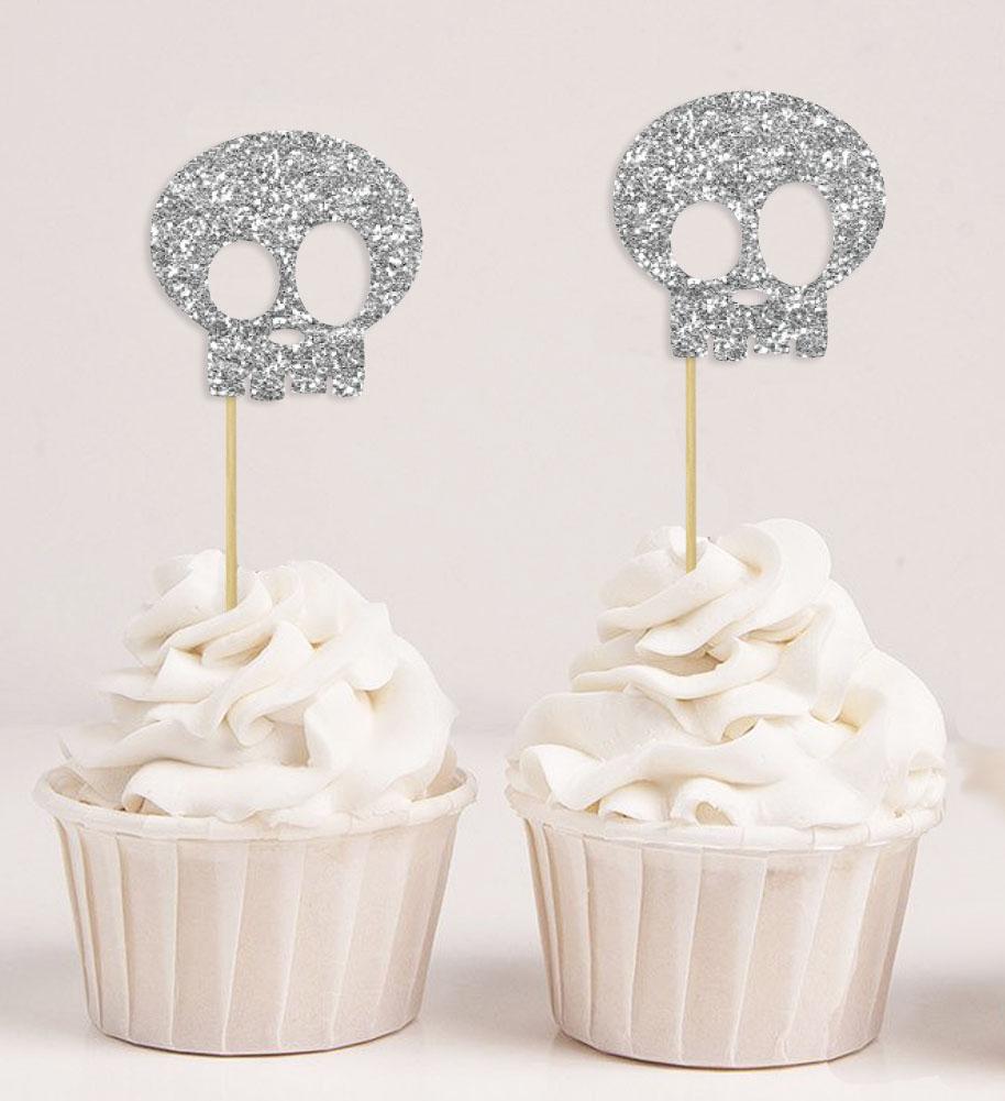 Darling Souvenir, Halloween Skull Cupcake Topper, Party Dessert Decorations - Pack Of