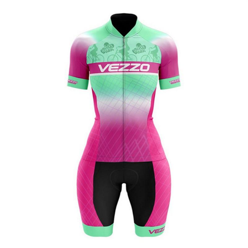 VEZZO Short-sleeved Triathlon Jumpsuit Men Women Colorful Pattern Cycling Clothes