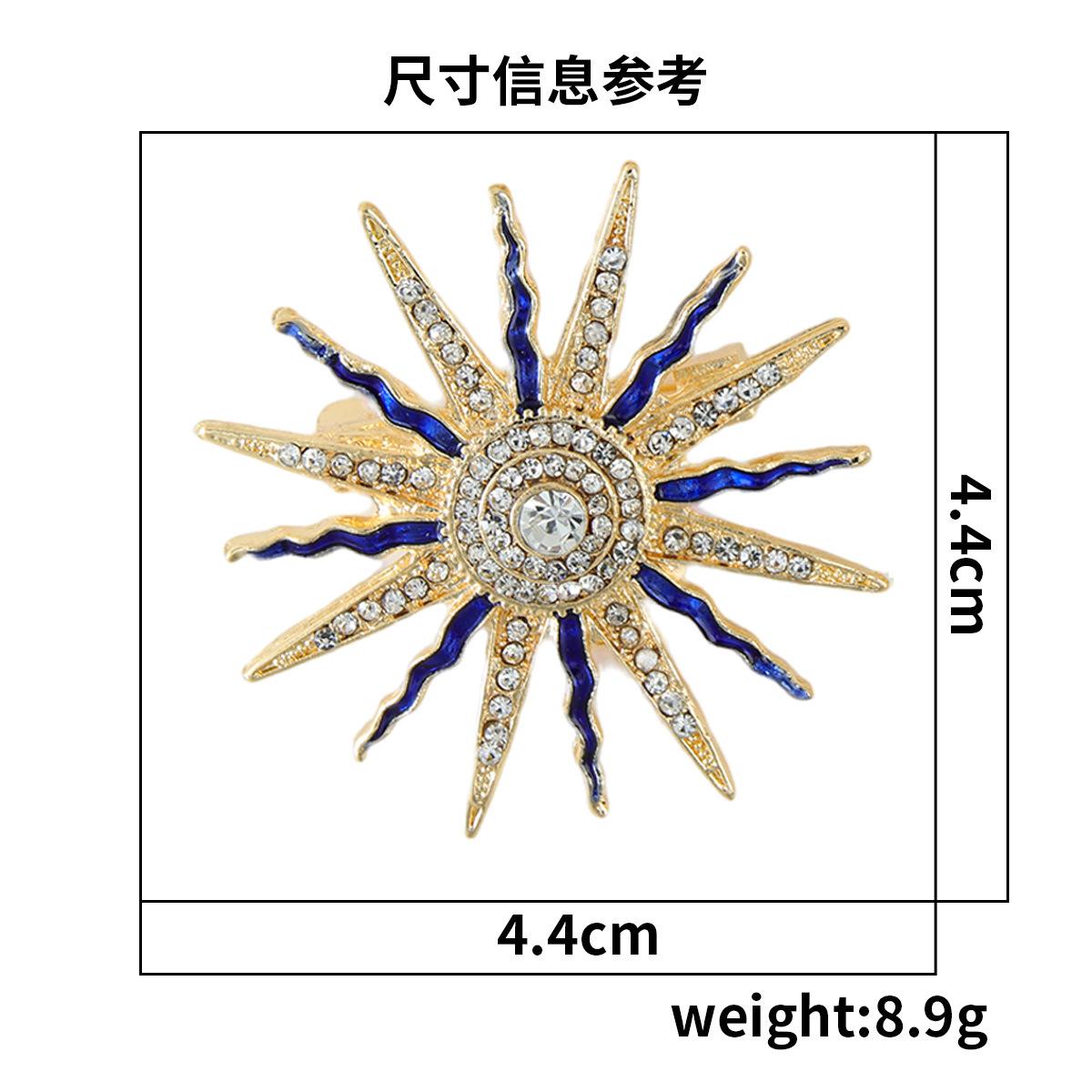 New Enamel Sunflower Rhinestone Brooch Pins for Women Sweater Coat Badge Lapel Pin Elegant Fashion Jewelry Accessories синий
