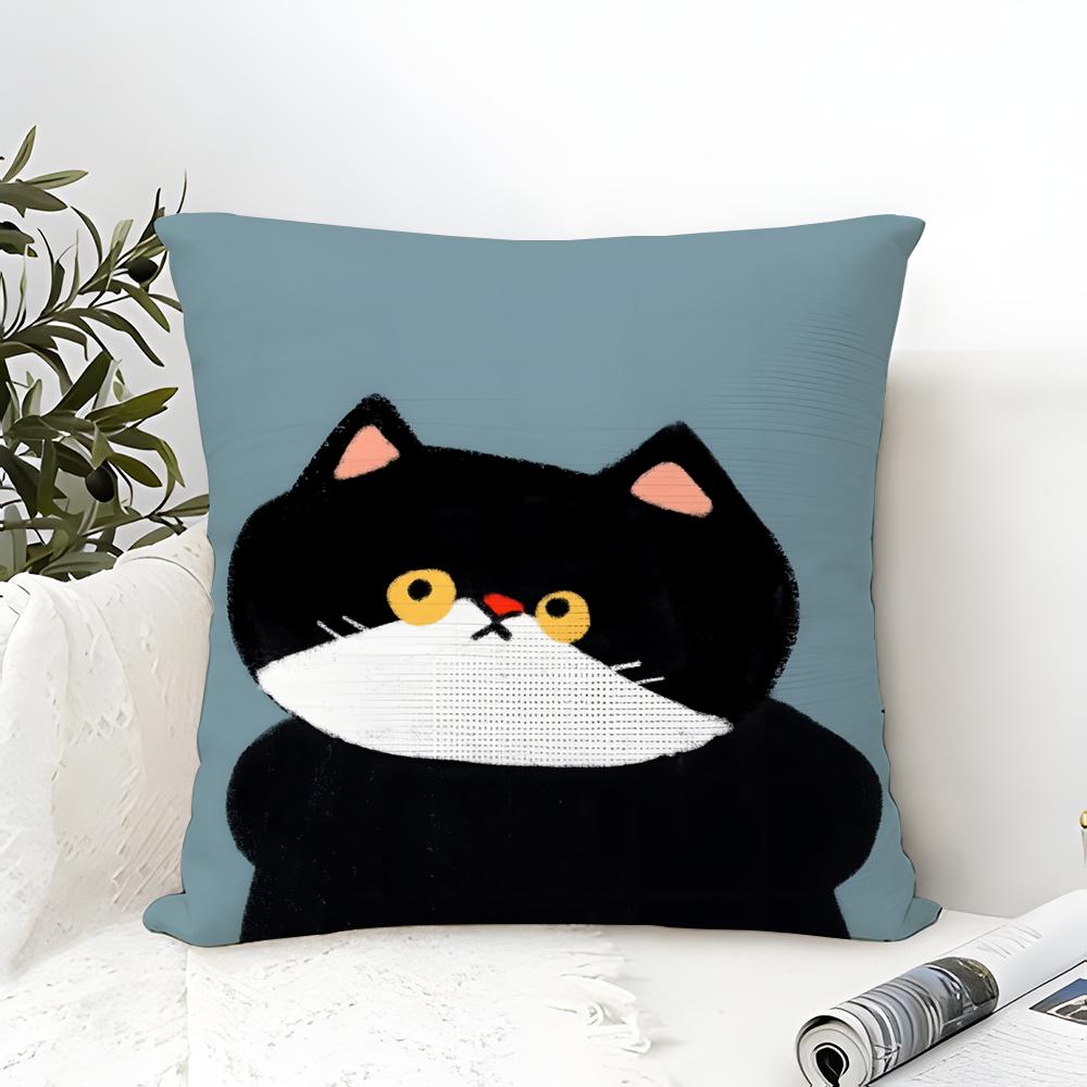 Funny And Silly Cat Pattern Pillow Case Cotton Linen Fabric Square Zipper Pillowcase Home Decorative Living Room