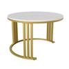 2-in-1 Runder MDF-Couchtisch, Beistelltisch mit glänzender Oberfläche und weißer Marmorplatte, Wohnzimmertisch-Kombination mit 2 Schubladen, 70*70*46 + 50*50*40 cm