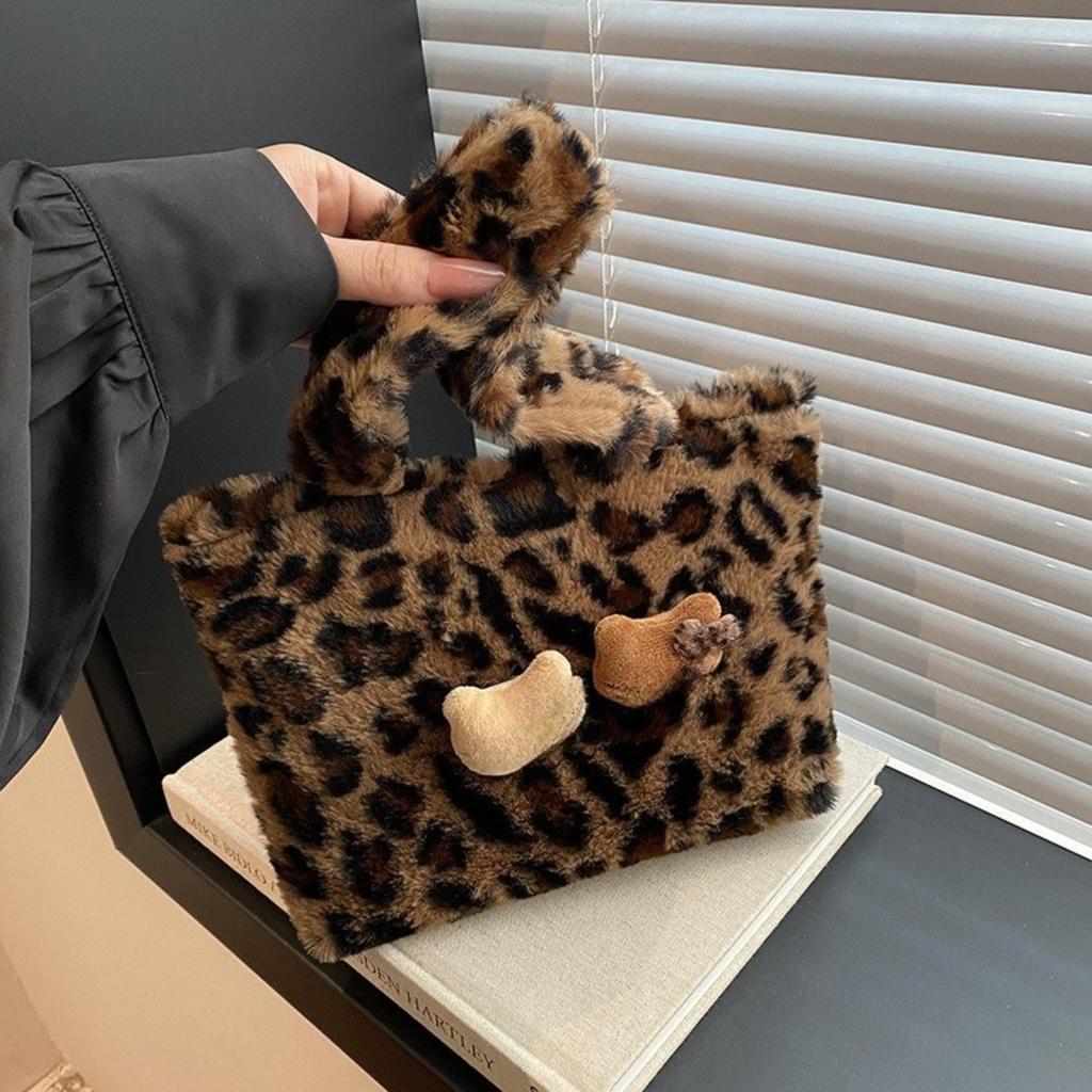 Sac bandoulière léopard, Chat fille décontractée, Sac bandoulière automne fourrure, Sac à main