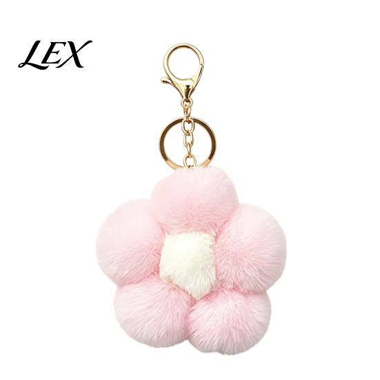 Women Bag Charm Plush Flower Keychain for Handbags, Five-petal Charm, Fluffy Backpack Hanging Accessory Soft