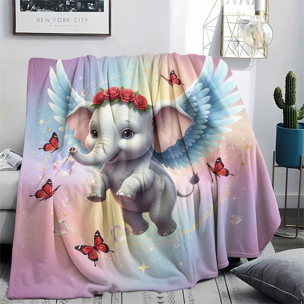 1Pc Angel Animals Print Flannel Blanket, High quality Comfortable for All Seasons, Home Decor, Warmth and Comfort, Perfect for Christmas Gifts