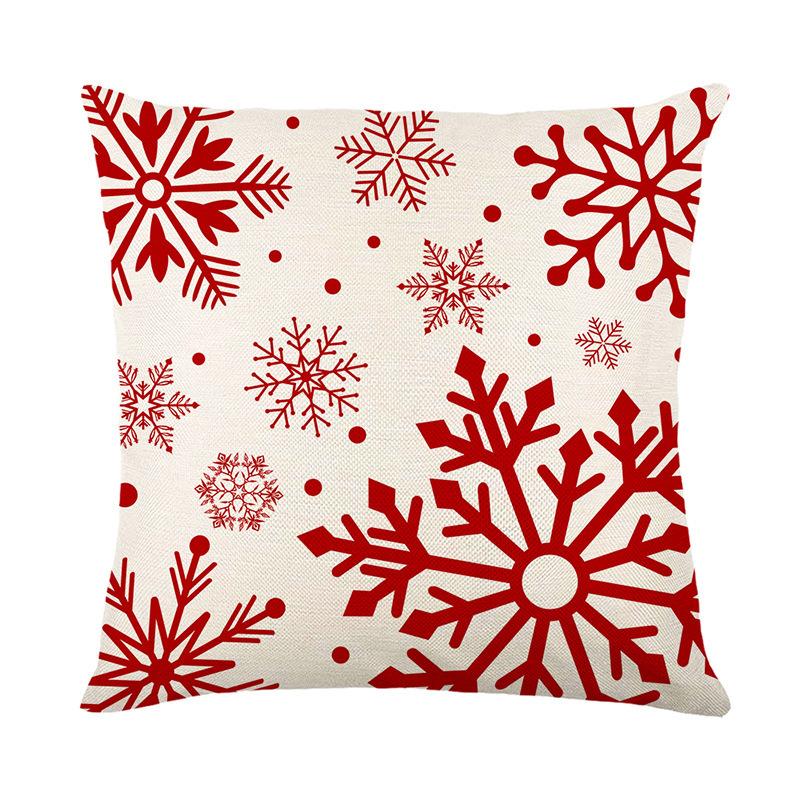 Red Festive Christmas Tree Elk Pillowcase Holiday Themed Home Cushion Snowflake Decorative Linen Pillowcase