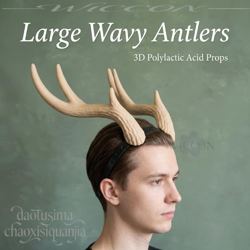 Large Wavy Deer Antlers Headwear Furry Cosplay Accessories 3D PLA Horns BG3 Props For Halloween Events