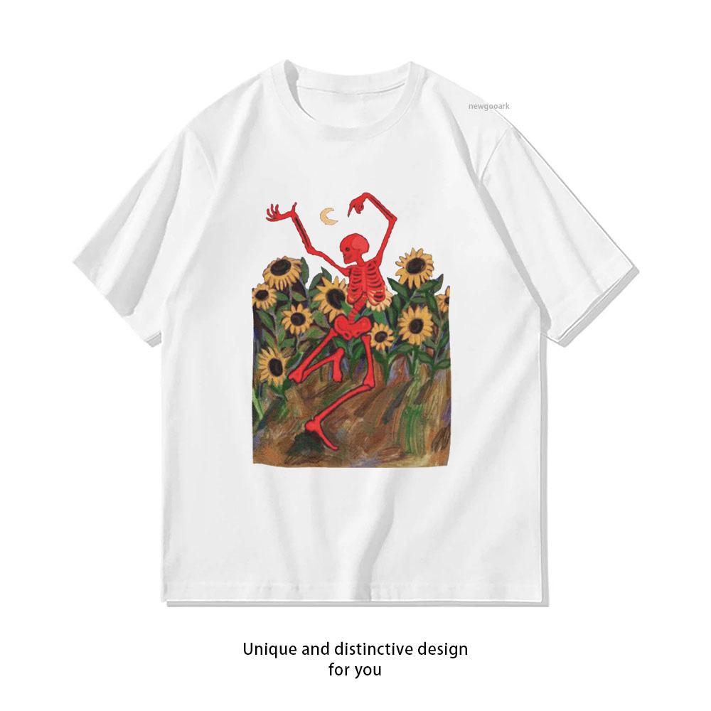 Dancing Skeleton Gothic Skull Sunflowers Shirt Woman Man Summer Cotton Graphic T Shirts Adult Oneck Tops Shortsleev S3XL S
