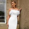 Personality Sleeveless Bodycon Dress with Side Slit and Fur Details Skirt Slim-fit Bag Hip Fluffy Pencil Skirt Dress Dress Skirt Bridesmaid Skirt