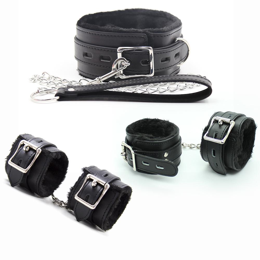 Collar Set Premium Bondage Set Plush Restraint Kits Luxury Collar Anklecuff and Handcuffs Submissive Sex Toy for Fetish Play Fun