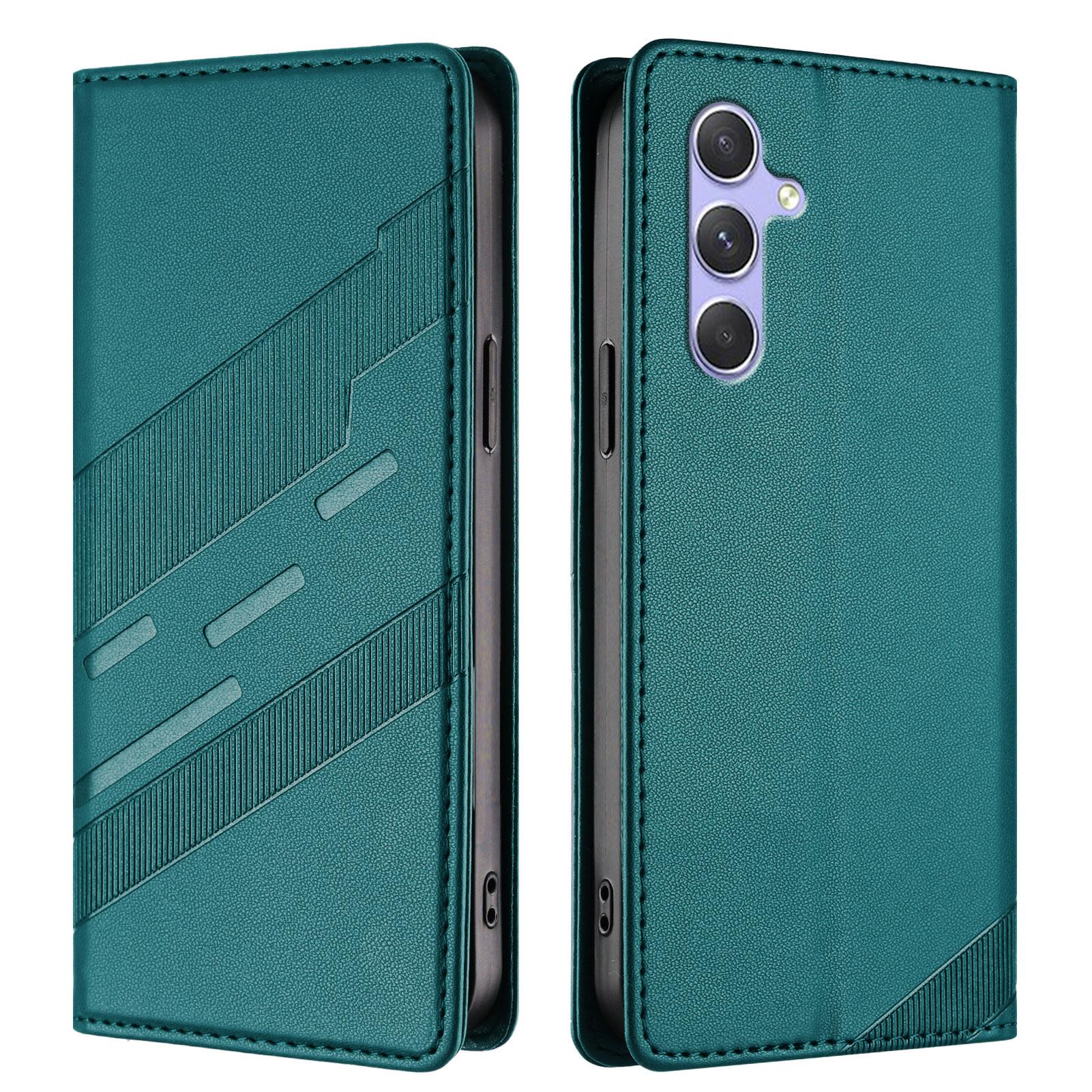 

For Samsung Galaxy A54 5G Phone Cases Punk Style Imprinted Wallet Stand Leather Cover Dark Green