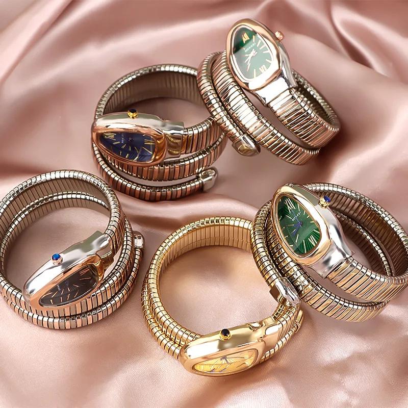 Fashion Snake Women's Quartz Watches Hot Sale Two-ring Coil Watch Strap Luxury Gold  Rose Gold Bracelet Wristwatch Gift Relogio