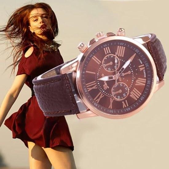 JUJUGEN Chronograph Round Design Analog Watch Fake Leather Belt Fashion Accessory Formal Casual Business Men Women Unisex