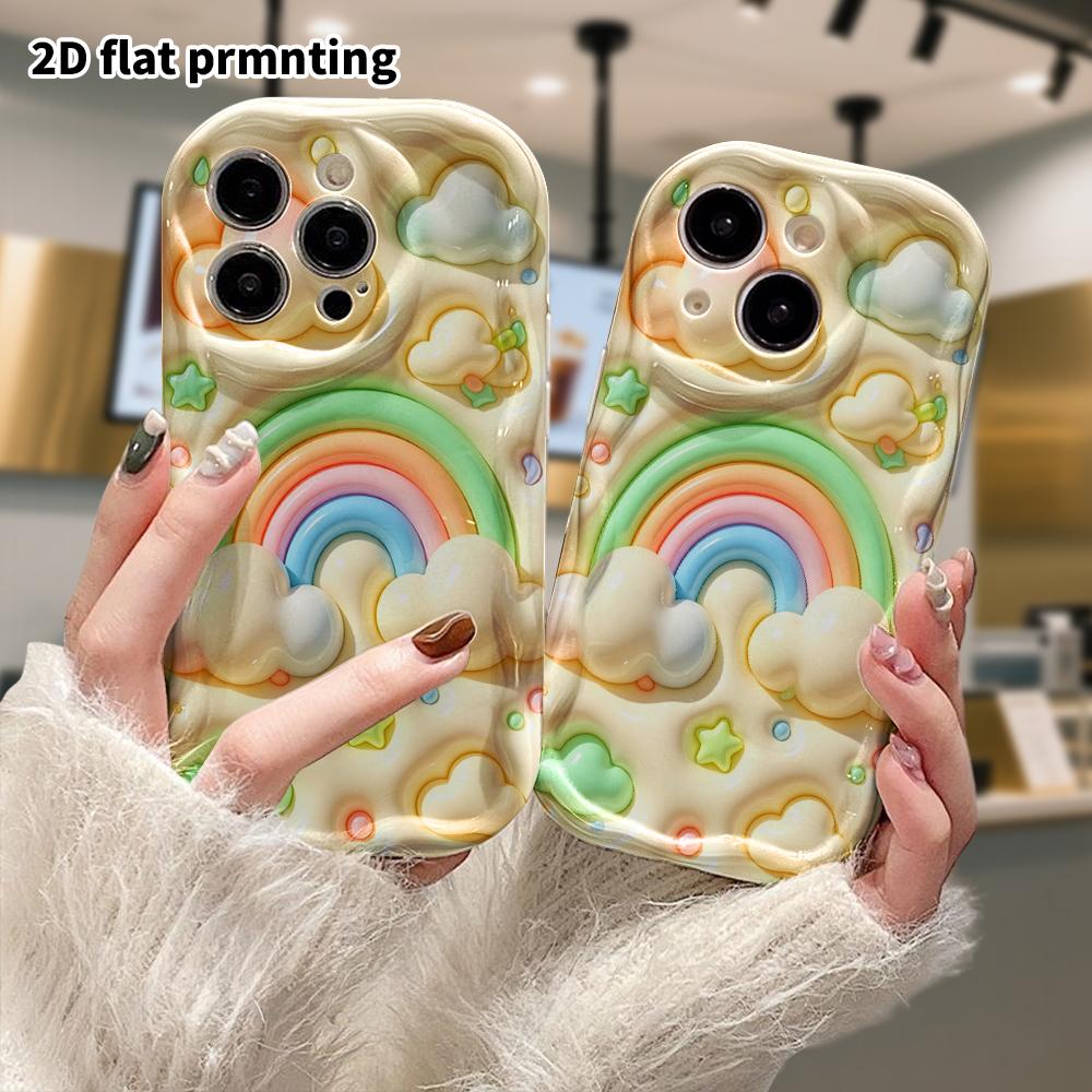 Phone Case: 2D Flat Design, Suitable for iPhone 18 17 16 15 14 13 Pro Protective Case, Rainbow Clouds, Perfect Christmas and Halloween Holiday Gift