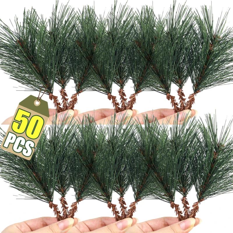 10/50PCS Artificial Pine Needles Branches Fake Plants Bouquet Christmas Tree Wedding Decor DIY Garland Desktop Room Supplies