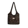 Korean Retro Leopard Print Tote Bag New Fashion College Style Underarm Bag Large Capacity Casual Plush Shoulder Bag