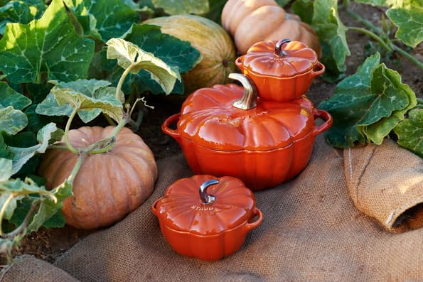 Staub "Pumpkin Cocotte 13cm" Ceramic Heat-Resistant Storage Container, Microwave-Safe [Official Japanese Product] La Cocotte Special Shape 40511-555
