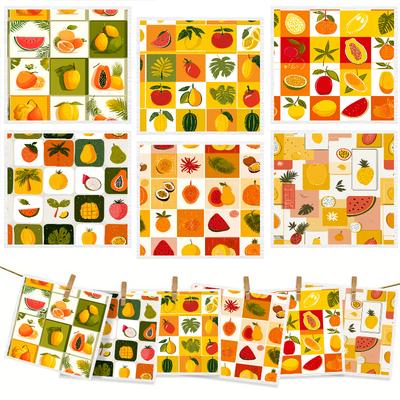 Cleaning Cloth Reusable Kitchen Dish Towels Eco-friendly Microfiber Orange Fruits Print Dishcloths Lint Free Washable Duster Rags Tea Towels 9*7inch