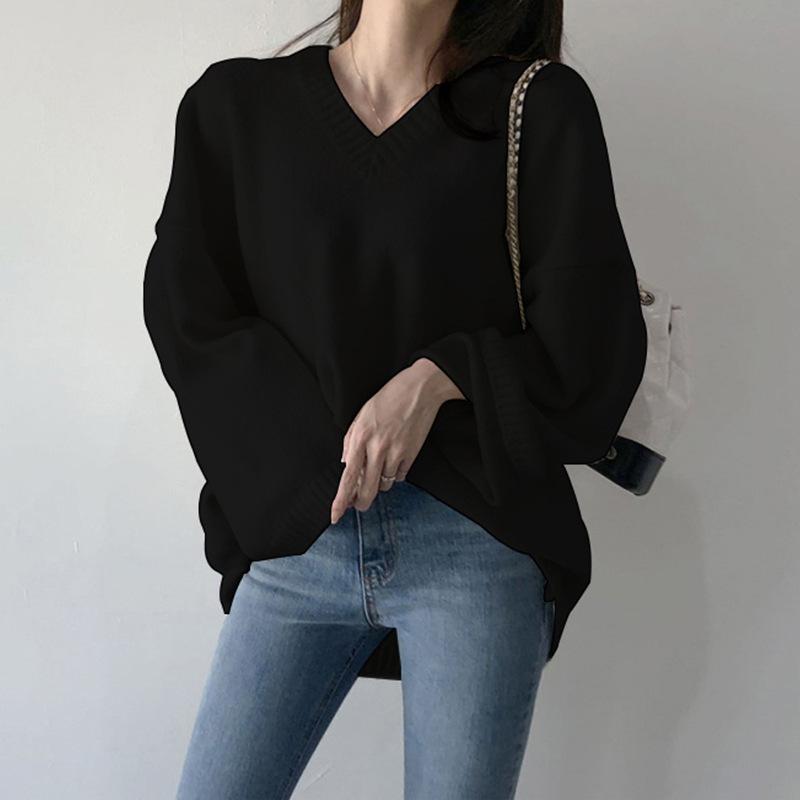 Korea Knitwear Explosive Autumn Temperament Trend Women's Loose V-neck Pullover Base Sweater Women