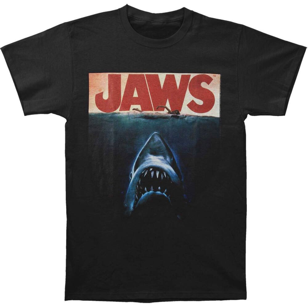 

Черная футболка унисекс приталенного кроя с плакатом Jaws Again