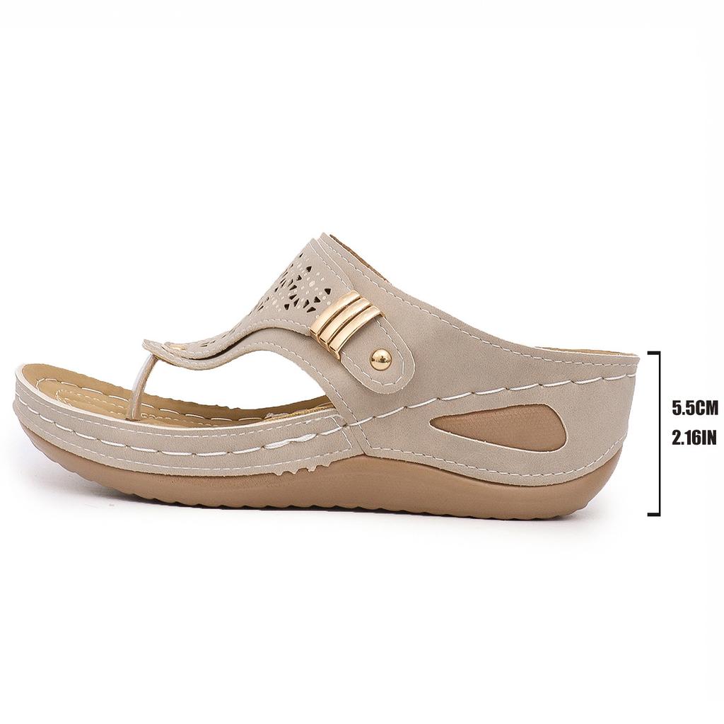 Large size new flip-flops women's summer pinch feet cool slippers women's hollow metal thick bottom wedge slippers women