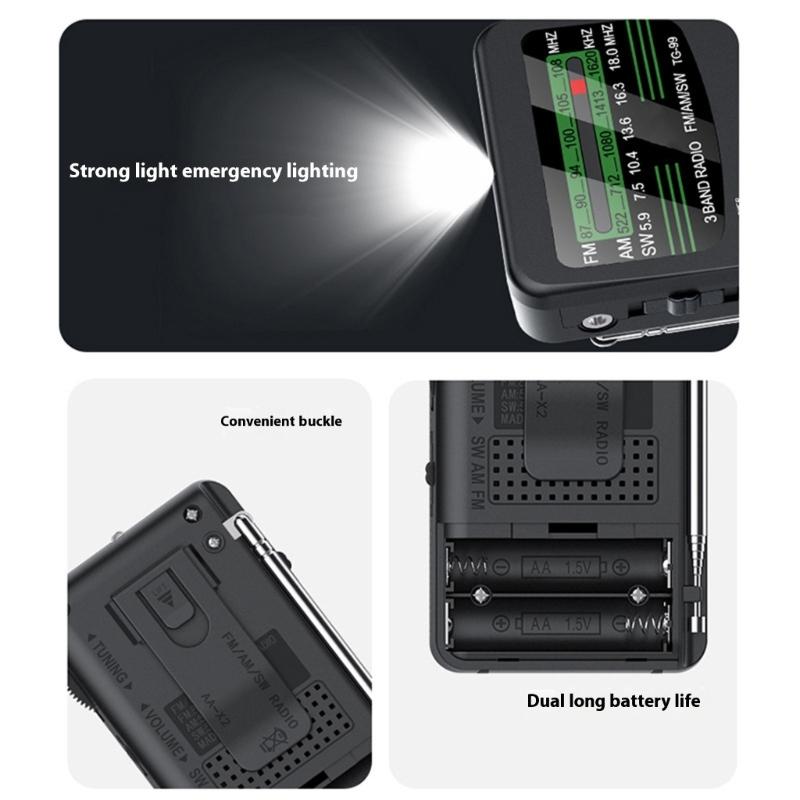 Pocket Sized Radio FM AM SW Reception LED Flashlights Headphone 3.5mm Plugs Ideal for Camping Hiking Daily Activity