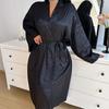 Cross-Border Ice Silk Lace-Up Long Sleeve Printed Bathrobe & Pajama Set