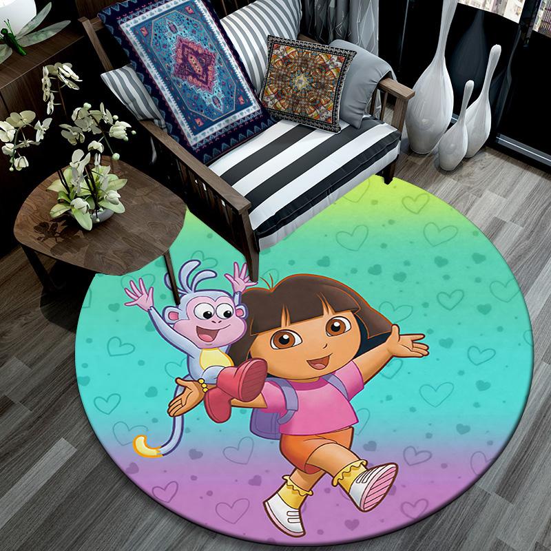 Dora the Explorer Round Area Rug,Carpet Rug for Living Room Bedroom Sofa Playroom Decor,Non-slip Floor Mat