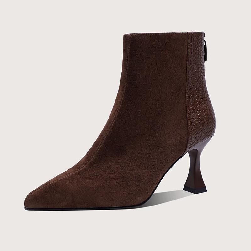 

Осень и зима новый темперамент острый носок мягкая кожа модные универсальные туфли на высоком каблуке короткие ботильоны женские замшевые вставки толстый каблук и ботильоны до щиколотки 40