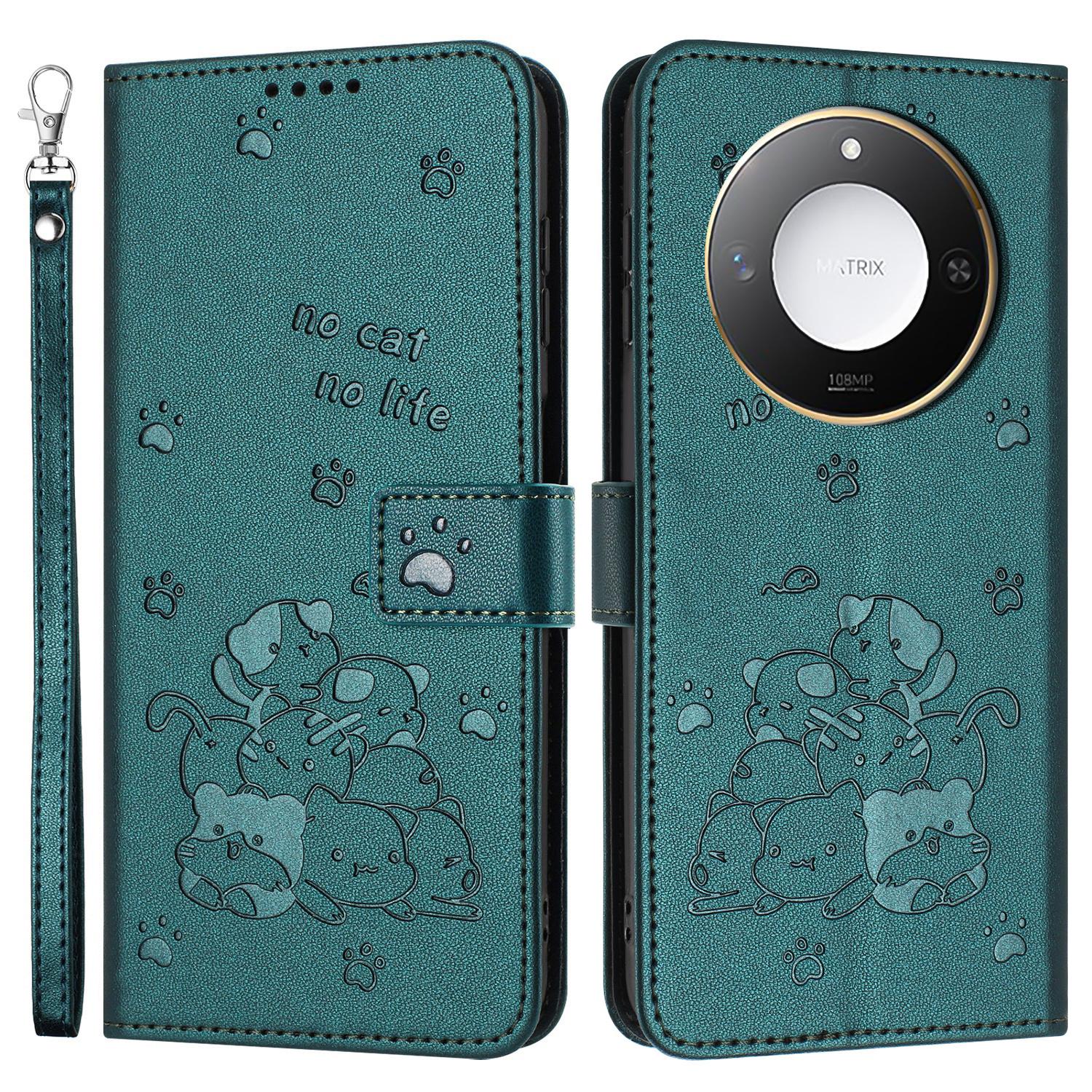 

For Honor X9c Smart 5G/X60 5G Case with Strap Cats Imprint Leather Wallet Phone Cover F