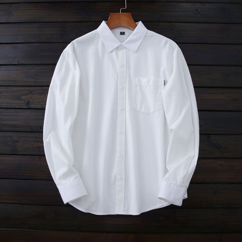 Japanese Style Export Cotton Washed Flannel Shirt Men Fall Lapels Casual Pure Color Long Sleeve Shirt Coat