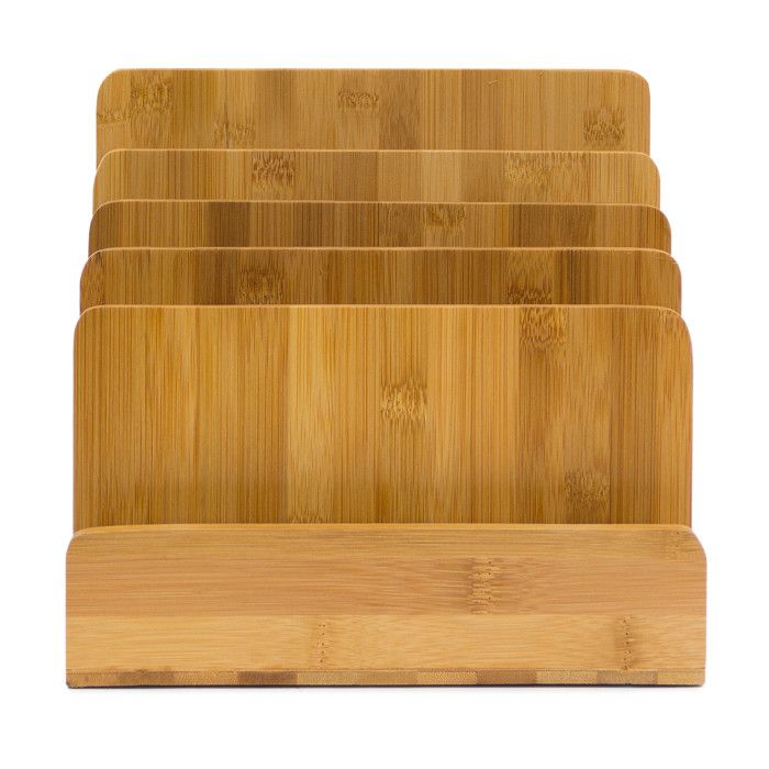 Relaxdays Organiseur bureau en bambou, 5 compartiments, flyers, H x L x P : 23 x 24,5 x 20,5 cm, couleur naturelle