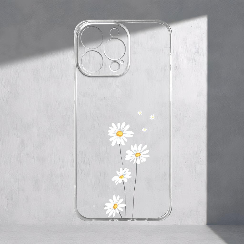 Fresh daisy transparent phone case suitable for iPhone 17 16 15 14 13 12 11 Pro/Max/Plus anti drop and shockproof back cover