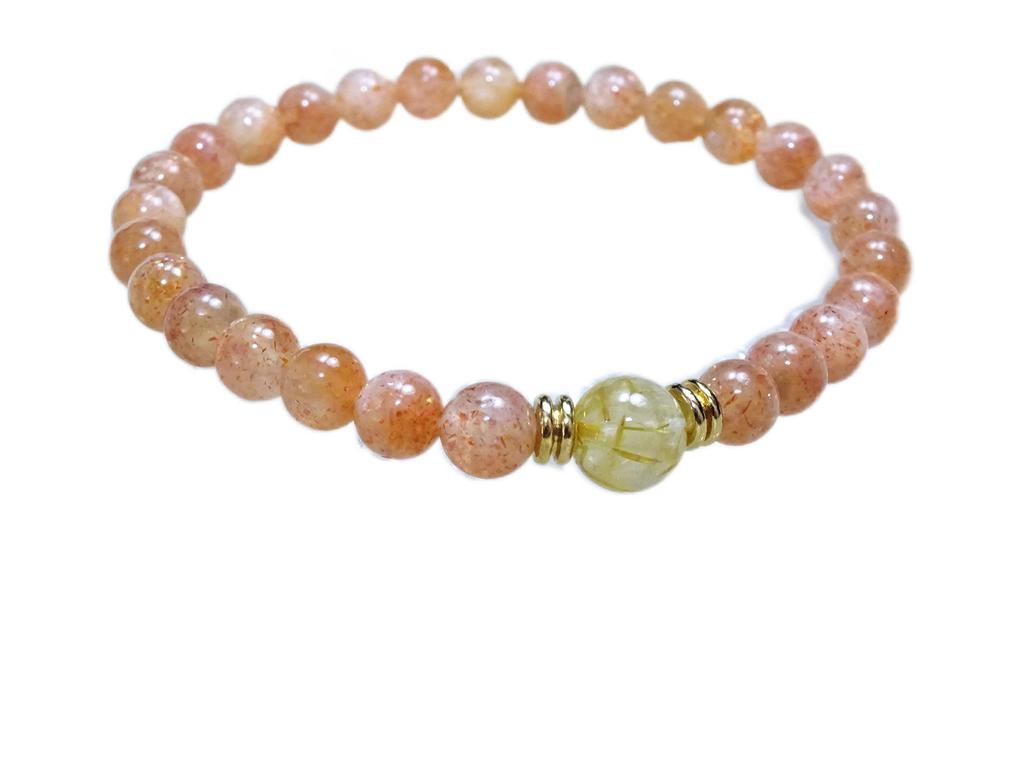 for guiding your dreams and goals to Gold Rutilated Quartz Sunstone Bracelet for Men and Women Natural Power 8mm and 6mm 17cm Kanaishi [Amulet