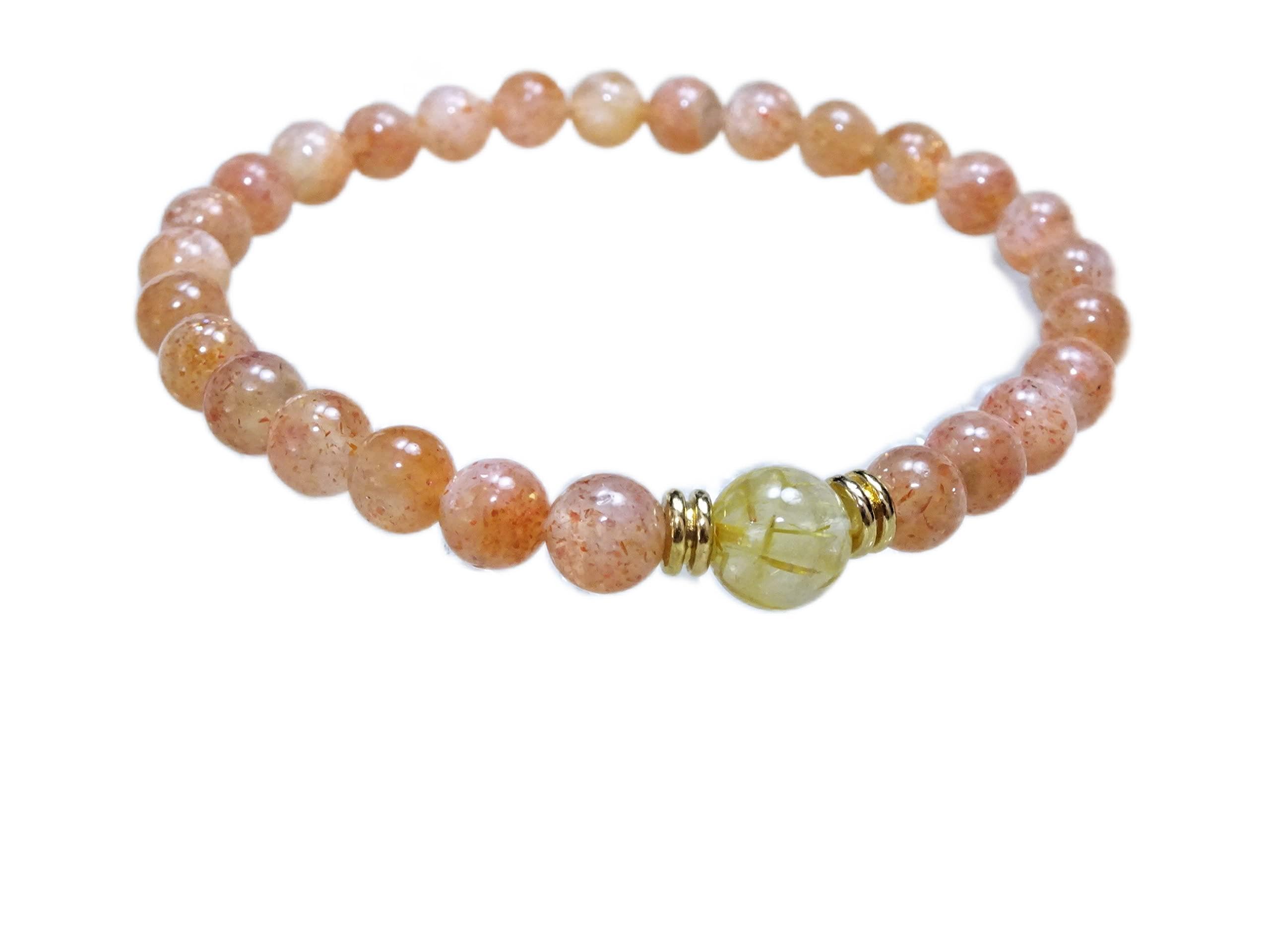 

for guiding your dreams and goals to Gold Rutilated Quartz Sunstone Bracelet for Men and Women Natural Power 8mm and 6mm 17cm Kanaishi [Amulet