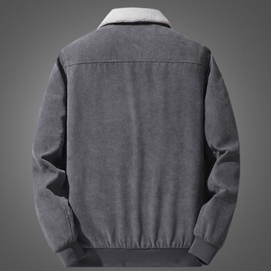 Men Cargo Jacket Solid Color Plush Lining Coldproof Autumn Winter Turndown Collar