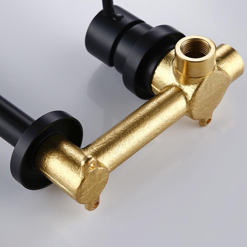 Bagnolux Moderner Wasserhahn für die Wandmontage mit heißem und kaltem Wasser, runder Einlochschalter, Keramikventil, Waschbeckenarmatur in Alba Mattschwarz